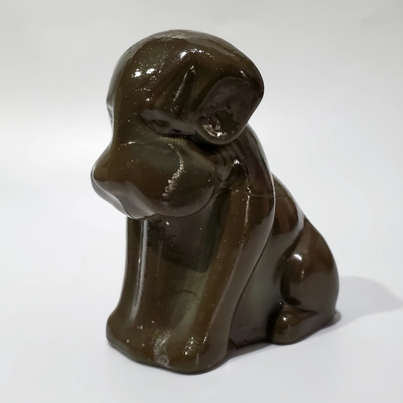 Vntg Boyd POOCH K-9 3" Brown Dark Green Touch Of Glitter Slag Glass - Picture 12 of 13